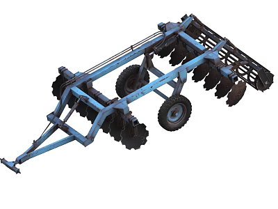 Heavy Duty Blue Frame Agricultural Disc Harrow With Multiple Discs And Wheels 3d model