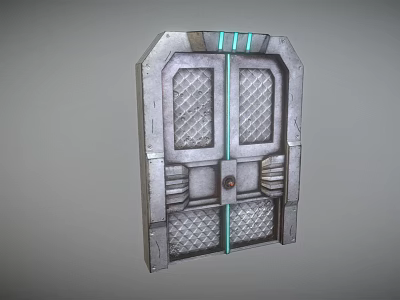 Futuristic Metal Double Door With Grid Panels And Blue Accent Lines Design 3d model