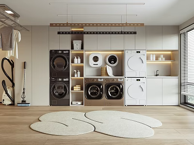 Modern Bathroom Cabinet Rack Design With Wall Mounted Storage And Open Shelves 3d model