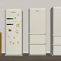 Small Yellow And White Refrigerators With Sticker Decorations In Various Styles
