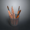 Everyday Stationery Set in Transparent Cup with Wooden Pencils and Paintbrushes