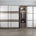 Modern Wardrobes With Wooden White Panels And Glass Doors Featuring Hanging And Folded Clothes Storage