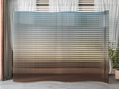 Modern Transparent Room Divider With Gradient Blue To Brown Pleated Design For Interior Decor 3d model