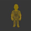 3D Man Character in Black T-Shirt Pants with Silver Necklace Bracelets Short Hair Gray Background