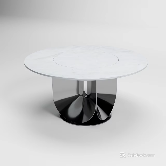 Contemporary Round Dining Table With White Marble Top And Silver Metal Base 3d model