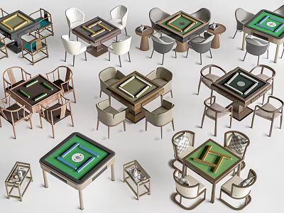 Various Styles Mahjong Tables With Accompanying Chairs And Side Tables 3d model