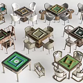 Various Styles Mahjong Tables With Accompanying Chairs And Side Tables
