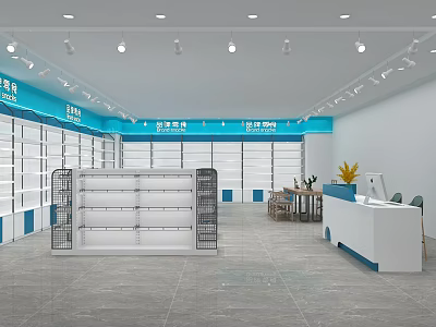 Modern Retail Store Interior With Bright Lighting Shelves Display Racks And Service Counter 3d model