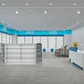 Modern Retail Store Interior With Bright Lighting Shelves Display Racks And Service Counter