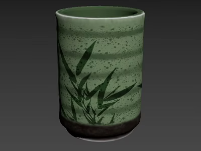 Green Ceramic Cup With Bamboo Leaf Pattern And Speckled Textured Surface 3d model