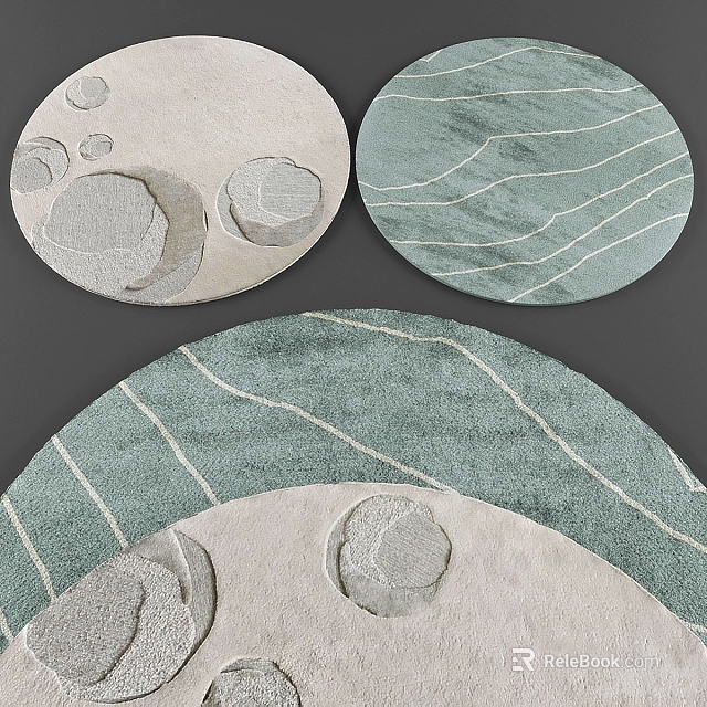 Stylish Round Rugs With Circular Patterns And White Striped Light Green Gray Designs 3d model 