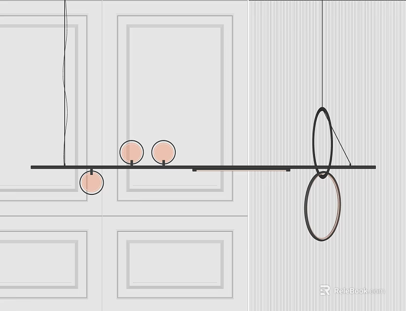 Modern Open Kitchen Chandelier With Linear Black Frame And Circular Pendant Lights 3d model 