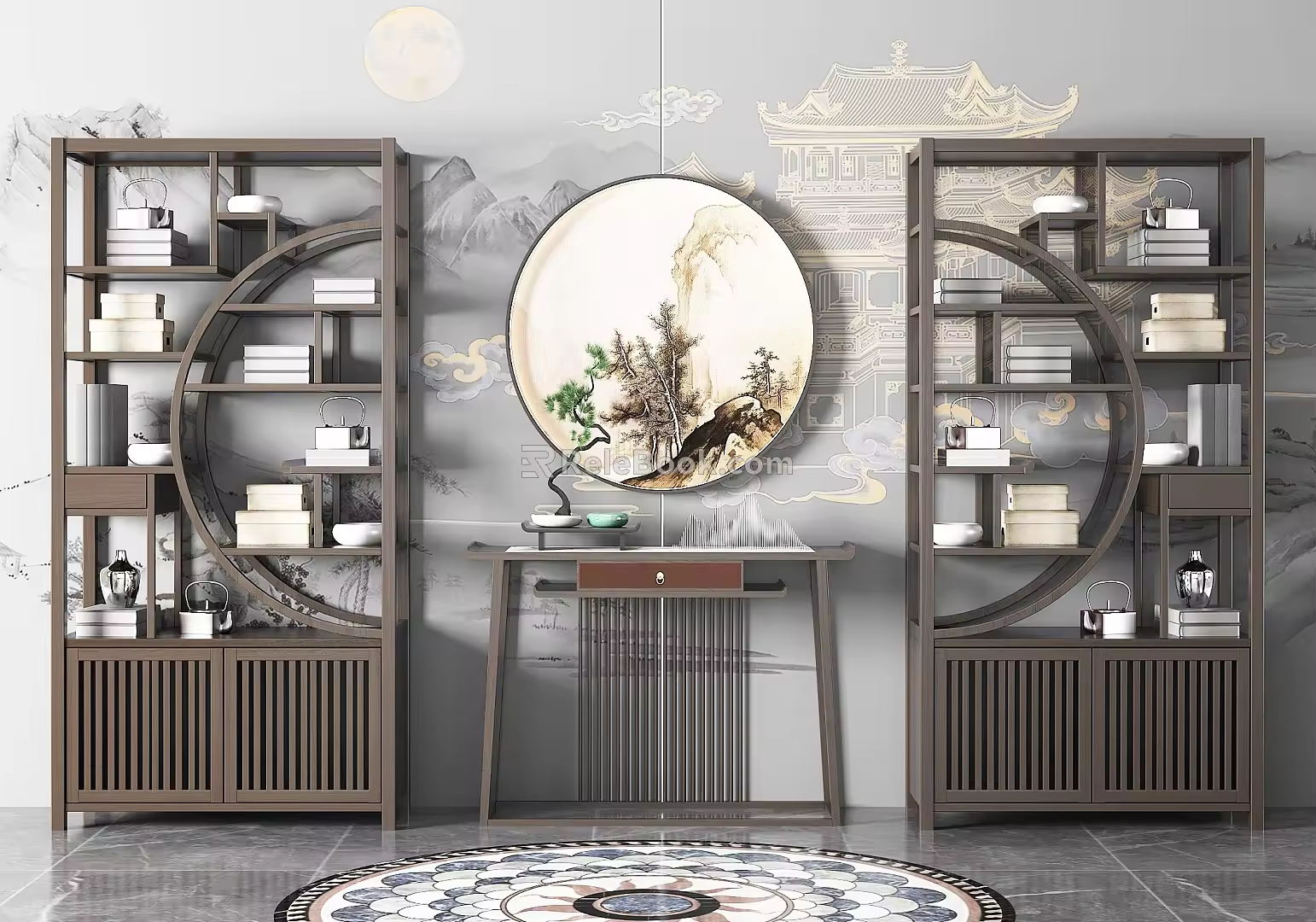 New Chinese-style End View Decorative Cabinet 3d model