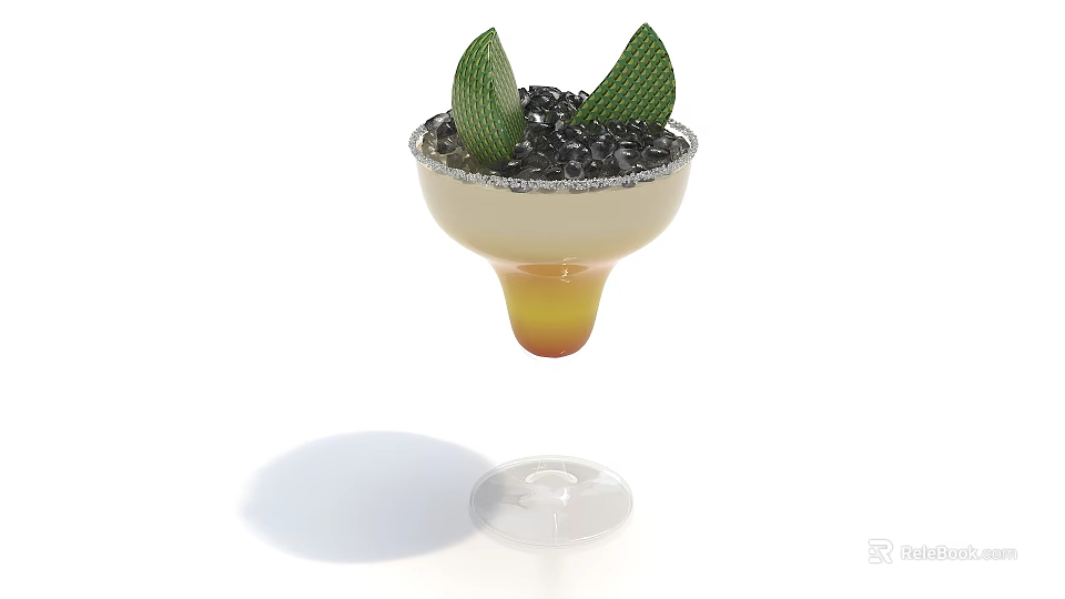 Tea Break Area Elegant Beverage Display With Salt Rimmed Glass And Green Leaf Decor 3d model 