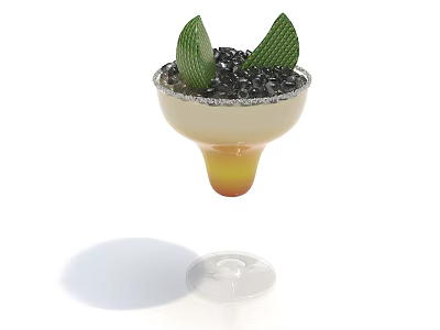 Tea Break Area Elegant Beverage Display With Salt Rimmed Glass And Green Leaf Decor 3d model