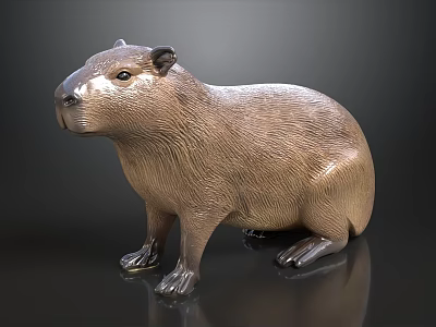 Realistic Brown Capybara Sculpture With Glossy Finish And Detailed Features 3d model