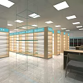 Modern Dispensary Interior With Glass Windows Counter And Medicine Shelves
