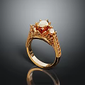 Elegant Fashion Accessory Gold Ring With Orange Gemstone And Intricate Carving Design Details
