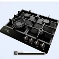 Modern Black Gas Cooktop With Four Burners And Control Knobs 3d model