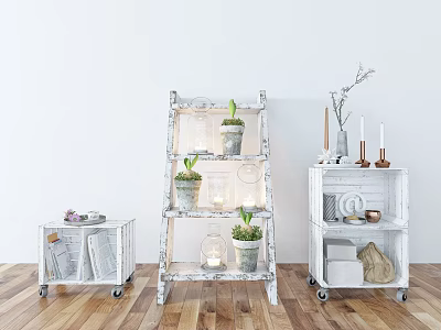 Industrial LOFT Storage Rack Flower Rack Wooden Cabinet Combination 3d model