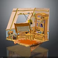 Miniature Room Architecture Model With Wooden Bookshelf Desk Lamp And Red Carpet