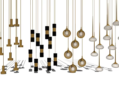Modern Stylish Pendant Lights With Gold Black Round Strip Designs And Shadows 3d model
