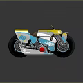 Custom Retro Motorcycle With Blue Yellow Paint Leather Seat And Big Tire Design