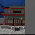 Ancient Chinese Architecture With Red Walls Tiered Eaves Decorative Roof And Stone Steps