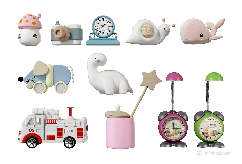 Cute Assorted Animal Vehicle Clock Shaped Decorative Toys For Kids 3d model 