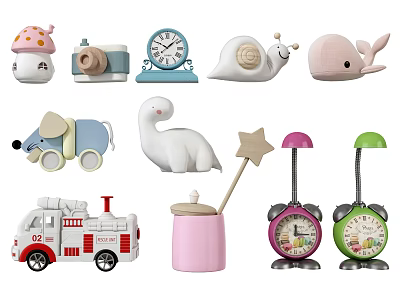 Cute Assorted Animal Vehicle Clock Shaped Decorative Toys For Kids 3d model