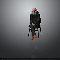 Elderly Man Sitting On Chair Wearing Mask Dark Jacket And Orange Shoes