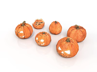 Group of Orange Carved Halloween Pumpkins With Spooky Faces On White Background For Decoration 3d model