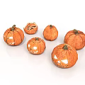 Group of Orange Carved Halloween Pumpkins With Spooky Faces On White Background For Decoration