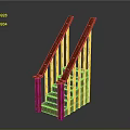 Red Wooden Staircase With Handrails And Solid Wood Steps Design