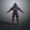 Full Body Armored Character In Mechanical Armor With Purple And Gray Details