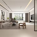 Modern Living And Dining Room Interior With Sofa Coffee Table TV Wall And Dining Chairs