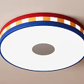 Round Ceiling Light With White Shade And Red Blue Orange Striped Border Design 3d model
