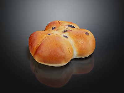 Golden Flower Shaped Raisin Bread With Shiny Crust On Black Background 3d model