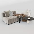 Plush Velvet Sectional Sofa With Decorative Cushions Side Tables Flower Vase And Throw Blanket