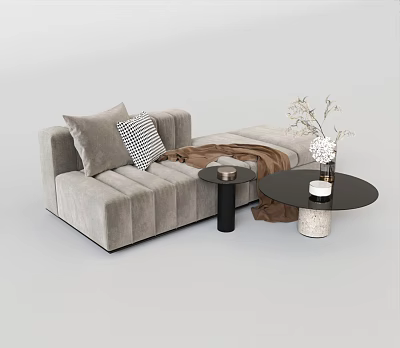 Plush Velvet Sectional Sofa With Decorative Cushions Side Tables Flower Vase And Throw Blanket 3d model