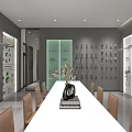 Bathroom Product Showroom With Shower Heads Display And Long Table Setup 3d model