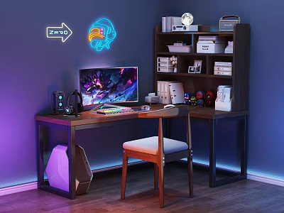 Modern E-sports Table and Chair Desk and Chair E-sports Room Computer Table and Chair Corner Computer Table Cyberpunk Computer Decoration Combination Computer Host Monitor Speaker 3d model