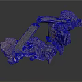 Detailed Rocky Terrain Model Featuring Suspended Bridge and Vehicle Elements