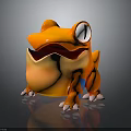 3D Cartoon Character Orange Creature With Big Eyes Open Mouth Blue Markings And White Claws