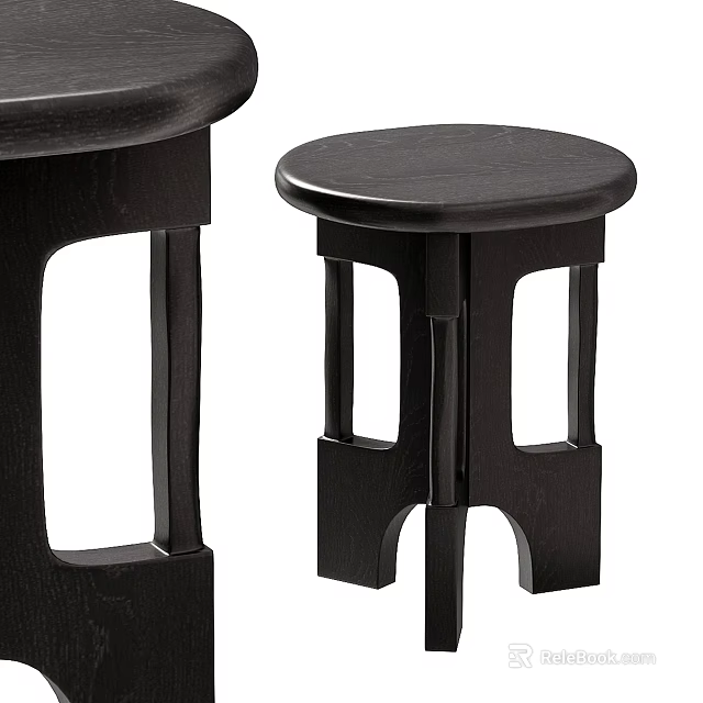 Stylish Black Wooden Side Table With Round Top And Unique Leg Design For Living Room 3d model 