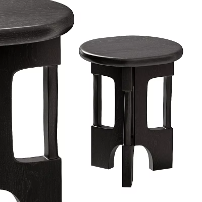 Stylish Black Wooden Side Table With Round Top And Unique Leg Design For Living Room 3d model