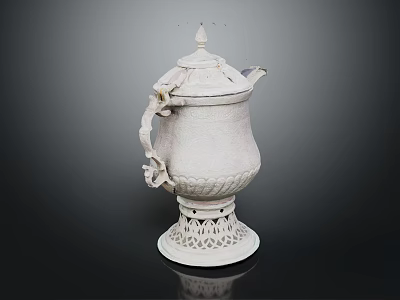 Elegant White Electric Kettle With Ornate Carved Design And Decorative Base 3d model