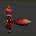 Red Mythical Fox Character With Pointed Ears Golden Belt And Pink Ruffled Collar
