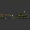 Military Transport Truck Carrying Armored Tank With Green Orange Camouflage Cabin And Trailer