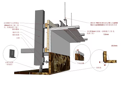 Suspended Ceiling Installation Structure With Main Joist Hanger And Dimension Details 3d model